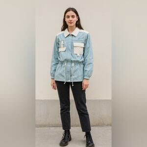 Lavon petite vintage Light Blue and Cream Quilted Jacket size medium